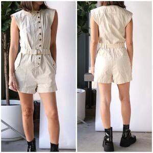 Ulla Johnson Cream Cotton Sleeveless Button Front 4 Utility Romper Short